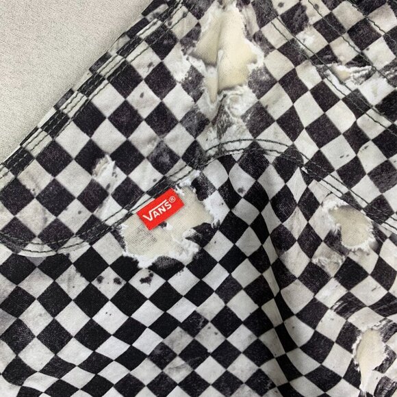 Vans Mens Swim Trunks 32 Black White Checkerboard Board Shorts Distressed Surf - Picture 10 of 11